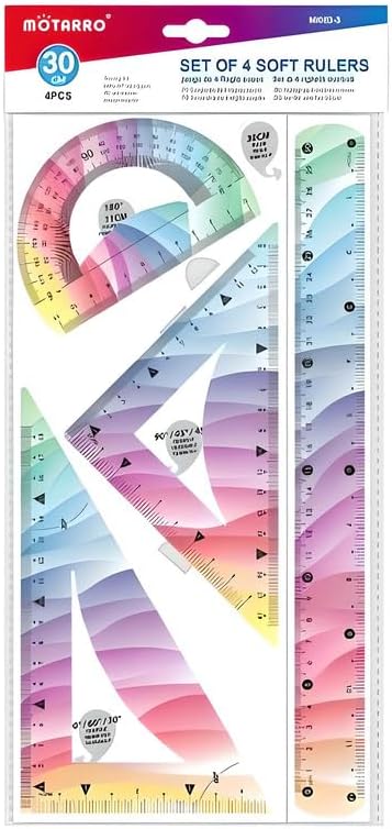 Set of Soft Rulers 4 PC - Scale, Protractor, Triangle, Ruler 30 CM for School and Office Use