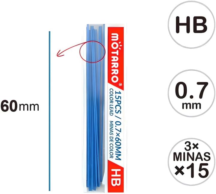 Lead Refills Colour 3 Pack HB 0.7mm 60mm Height for Mechanical Pencils