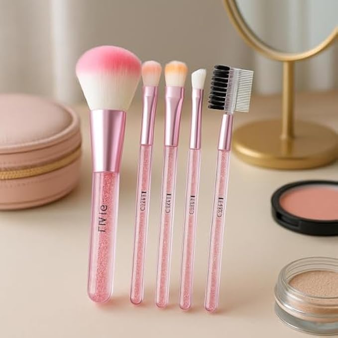 10-Piece Pink Makeup Brush Set with Travel Case - Synthetic Makeup Brushes for Foundation Powder Blush Eyeshadow Concealer Contour