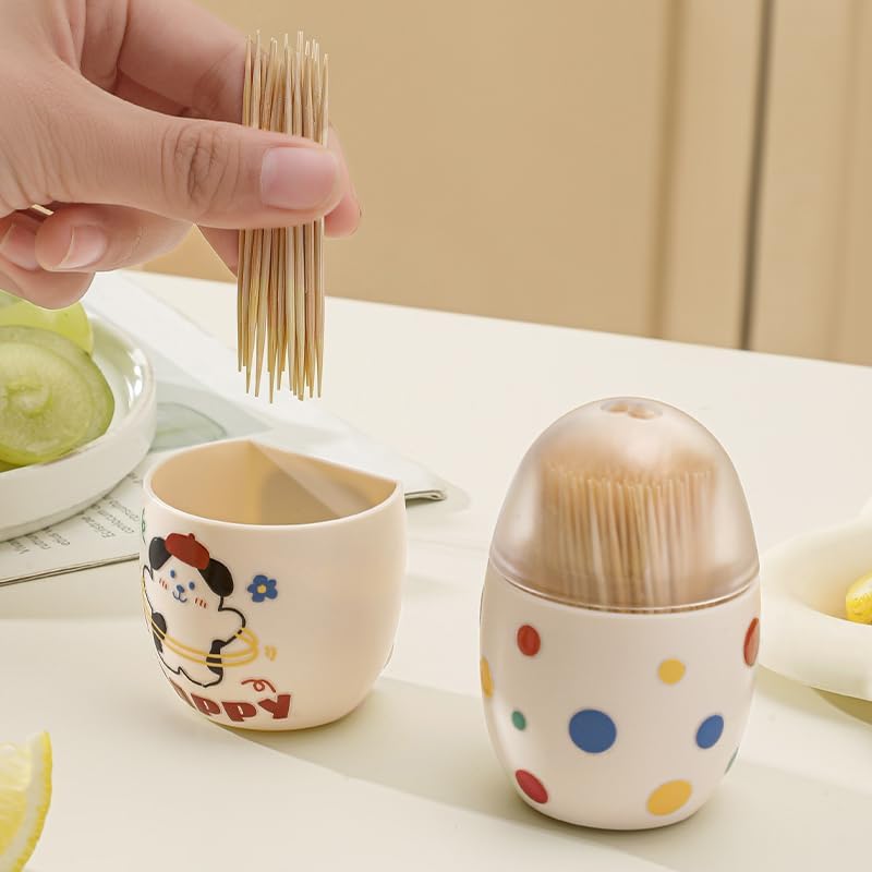 Magnetic Toothpick Box – Polka Dot & Puppy Design – Cream Color