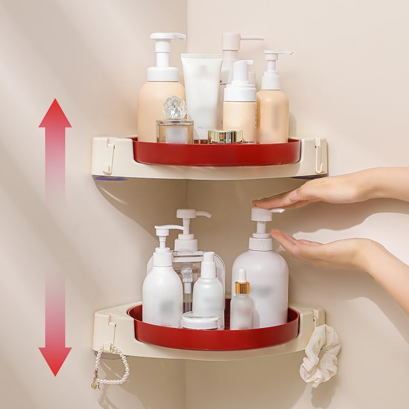 Rotating Shelf – Corner Design – Red & Cream – 360° – ABS + PP + Stainless Steel