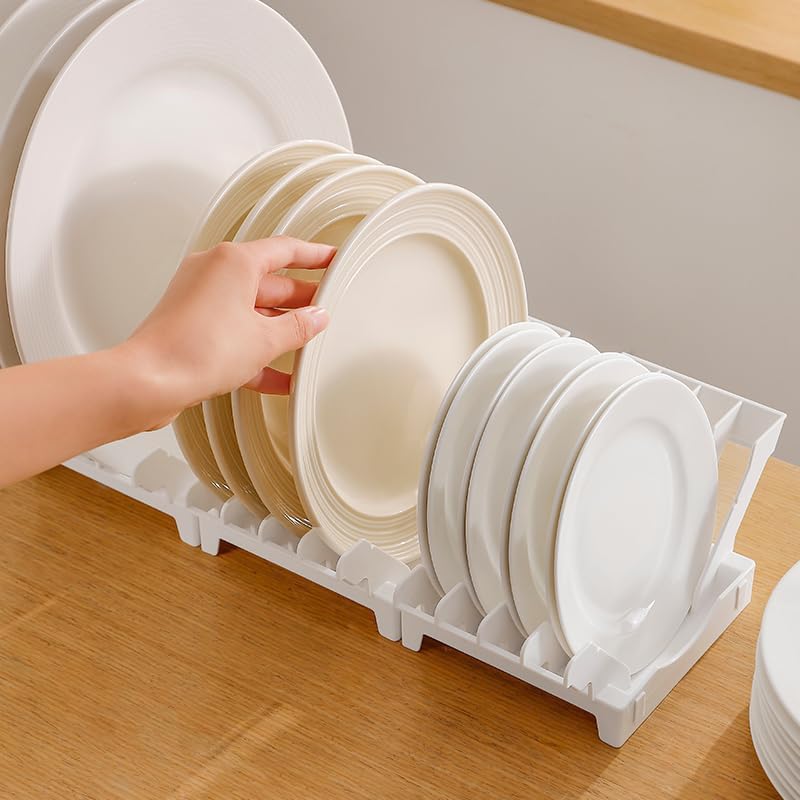 Space-Saving Plate Storage Rack With 4 Partition– Compact White Design