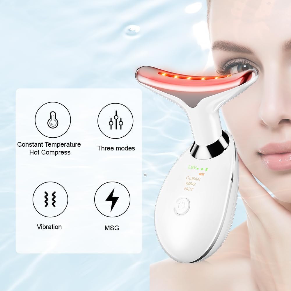 White Neck Face Massager, Face Sculpting Tool with 3 Color Modes,Ergonomic Design for Neck & Jawline, Rechargeable LED for Beauty & Relaxation