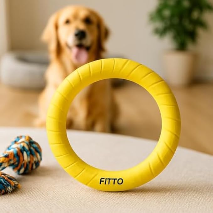 Pet Ring Toy Yellow 18x18cm - Dog Chew & Fetch Ring, Puppy Teething Ring, Interactive Toss Training Toy