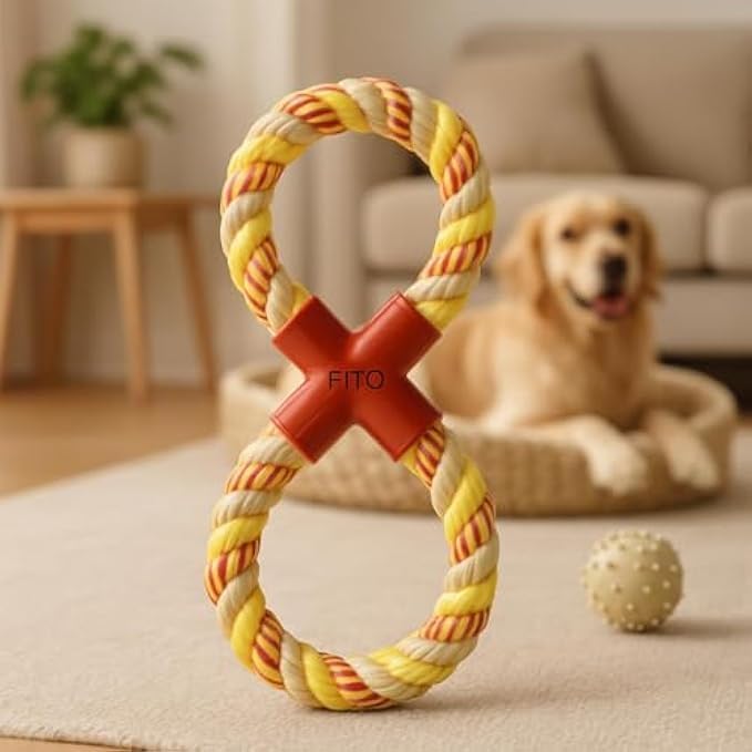 Yellow Dog Rope Toy 38x14.3cm - Tug & Chew Toy for Dogs and Puppies, Interactive Pull Toy for Tug-of-War, Dental Cleaning & Fetch