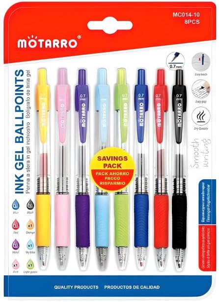 8 Pieces 0.7mm Ball Point Gel Pens Assorted Colors, 14.5cm Length