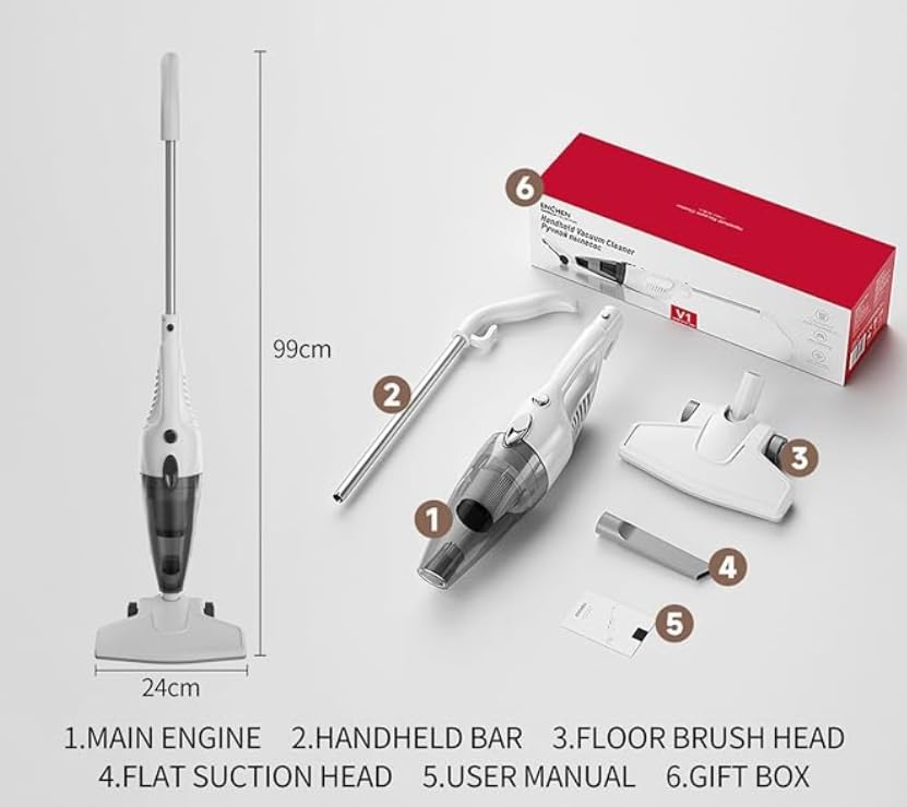2-in-1 Handheld & Stick Vacuum Cleaner, 600W, 16000Pa Suction, 5M Long Cord, Lightweight, Powerful, 0.5L Large Capacity, Ideal for Home, Carpet, and Car Cleaning