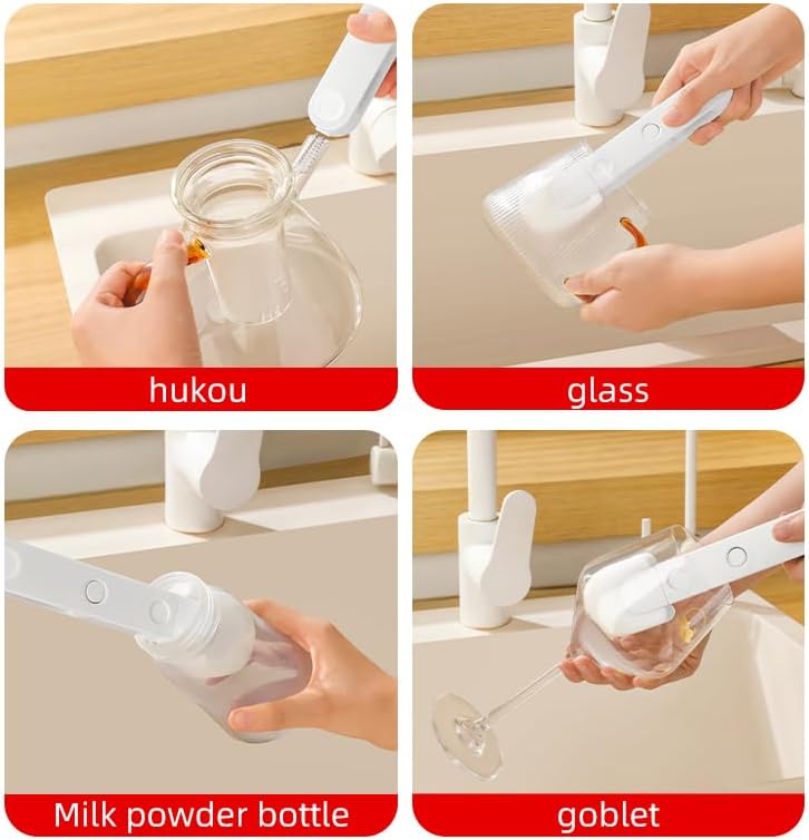 Foldable Cup & Bottle Cleaning Brush – White & Grey - Single Pack