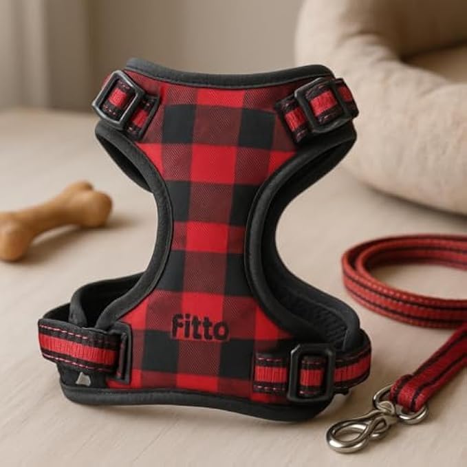 Red Pet Harness Size M 25x24cm - Adjustable Dog & Cat Walking Harness, Easy-On Comfortable Chest Strap