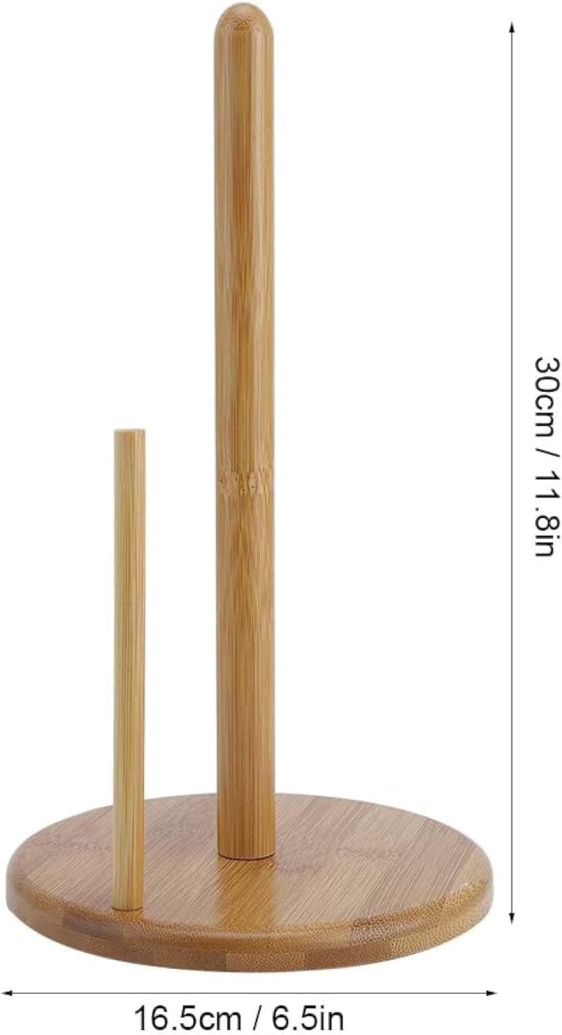 Bamboo Paper Towel Roll Holder, Countertop Kitchen Paper Roll Holder with Non-Slip Base, Natural and Durable Design for Kitchen Paper, Foil, and Cling Film Storage