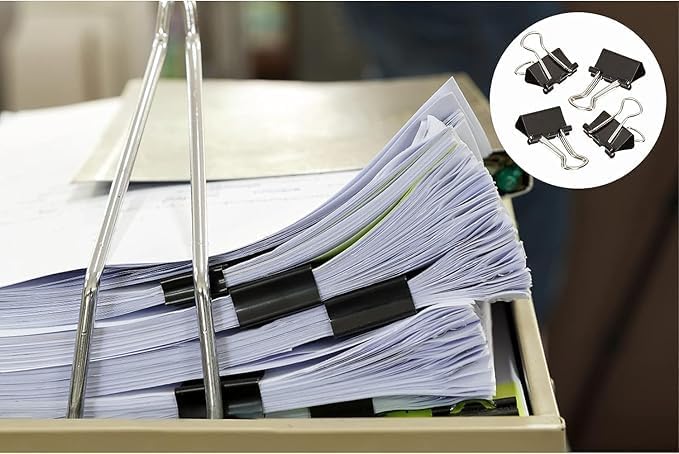 Binder Clips - Heavy Duty Metal Clamps for Organizing Papers, Files, Office Supplies, and Schoolwork - Durable, Reusable, Ideal for Home, Office, and Classroom Use (12Pcs 41mm, Black)