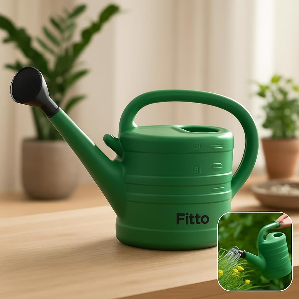 Green Plastic Watering Can with Long Spout - 8 Litre Capacity