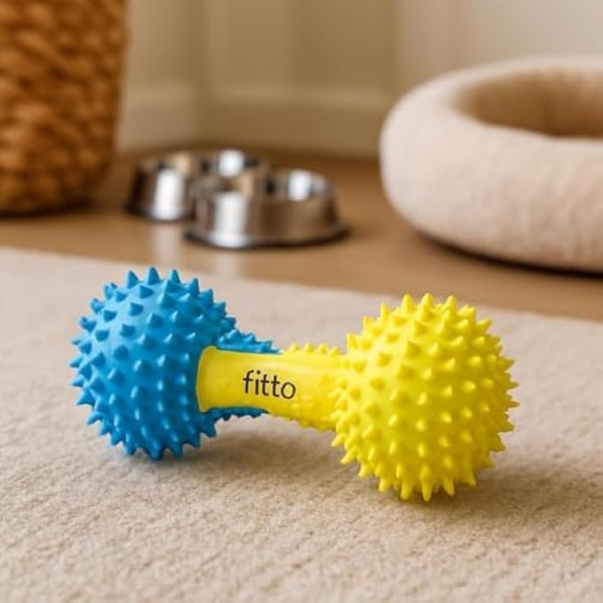 Dog Dumbbell Toy 20.5x7.5cm - Blue & Yellow Chew and Fetch Toy for Dogs, Tug and Training Interactive Toy