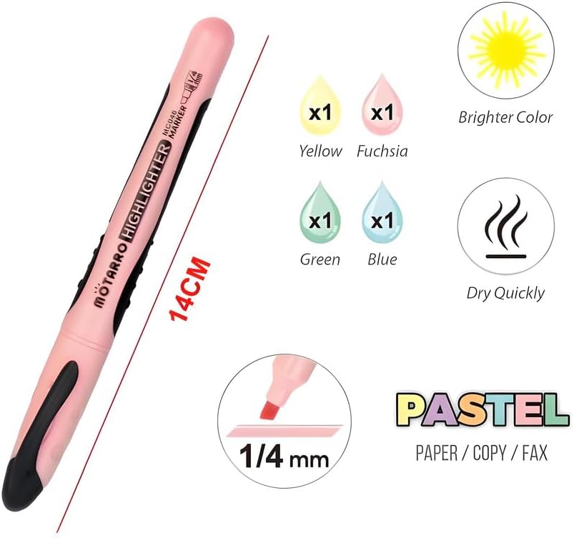 1/4mm Highlighter - 14cm Assorted Colors, 4 Pieces