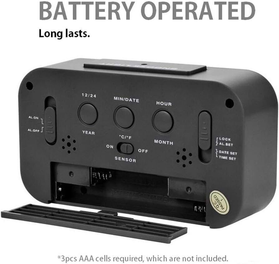 Smart Digital Alarm Clock with Date & Temperature, Snooze Button, Battery Operated LCD Display Desk Clock with Night Light & Auto-Dimming for Kids, Bedroom, Home Office