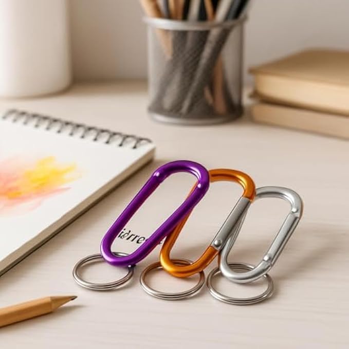 Carabiner Keychain with Split Ring Pack of 3 – Aluminum Snap Hook Key Rings for Keys, Bags, Backpacks, Travel & Outdoor Accessories