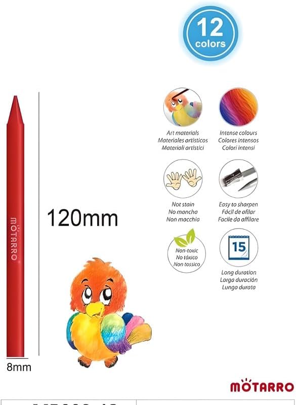 12 Pieces Plastic Cryons Size 12cm 12 Colors for Crafts, School & DIY Projects