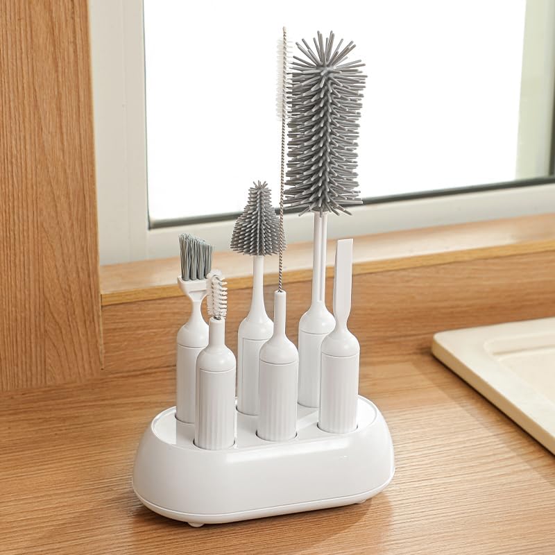 Cup Cleaning Kit – Multi-Brush Design – 6 Pieces – White & Grey