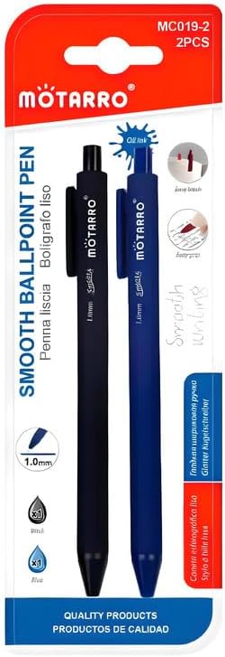 2 Pieces 1.0mm Smooth Ball Point Pens, 14.5cm, Assorted Colors