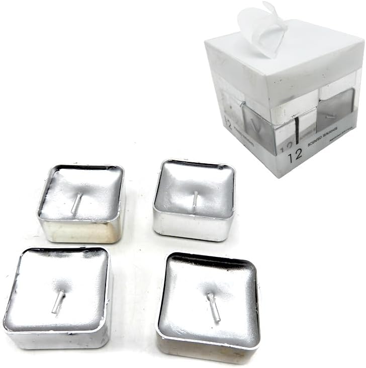 Tealight Square Candles Set of 12 – Silver Decorative Candles for Home, Party & Event Lighting on Amazon.ae