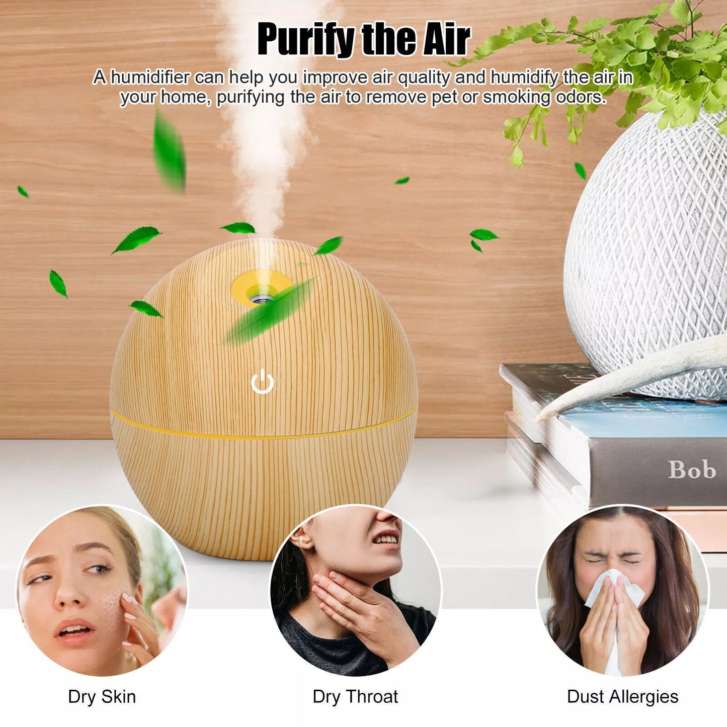 Spherical LED Essential Oil Diffuser with Wood Finish