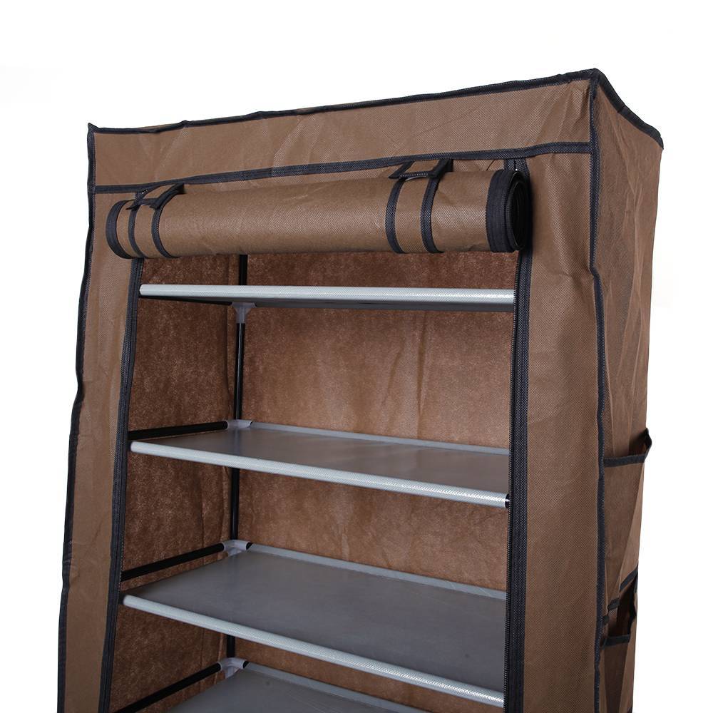 Space-Saving Neutral Coffee Shoe Rack with Fabric Cover