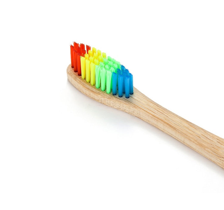 Eco-Friendly Bamboo Toothbrush with Multicolored Bristles