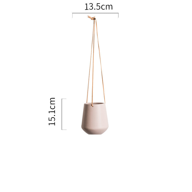 Eco-Friendly Ceramic Hanging Planter - White, Rounded Tapered Design