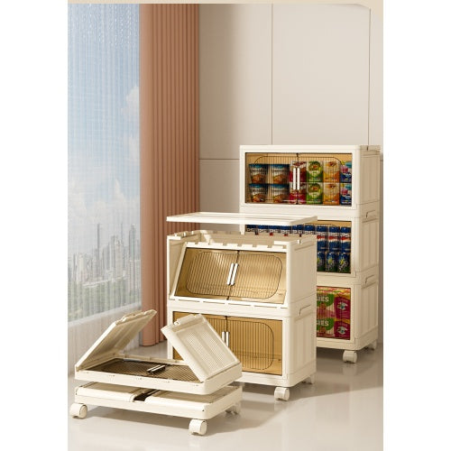 Beige Stackable Storage Cabinet with Wheels