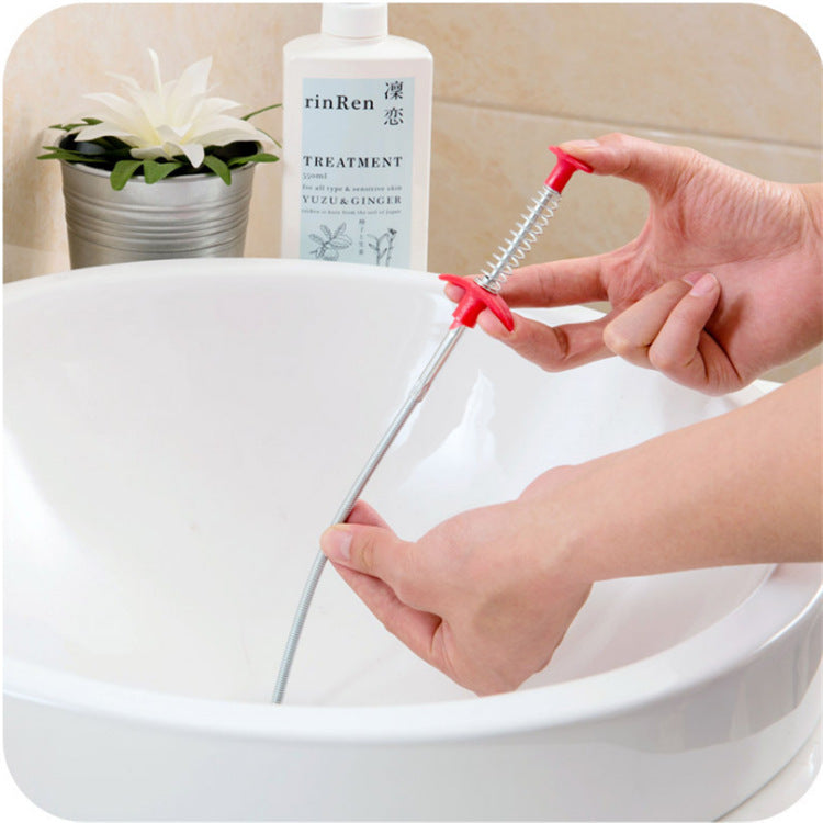 Eco-Friendly Drain Clog Remover Tool - Metal Shaft, Red Handle, 60cm
