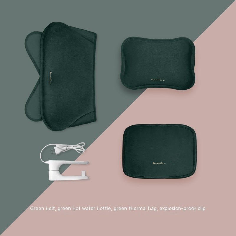 Eco-Friendly Electric Hot Water Bottle - Dark Green Fabric-Covered