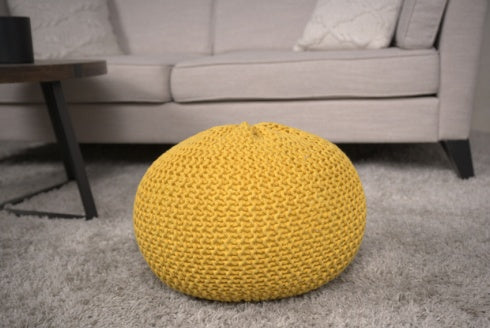 Eco-Friendly Knitted Yellow Pouf - Versatile Home Decor