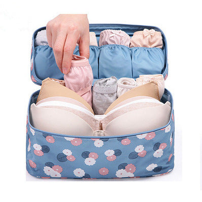 Eco-Friendly Travel Underwear Organizer Bag - Blue Floral Pattern