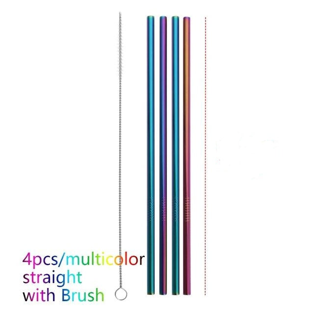 Eco-Friendly Reusable Metal Straws - Assorted Colors, Stainless Steel