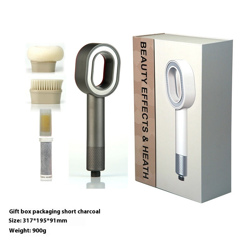Water-Saving Silver Handheld Shower Head with Red Nozzle