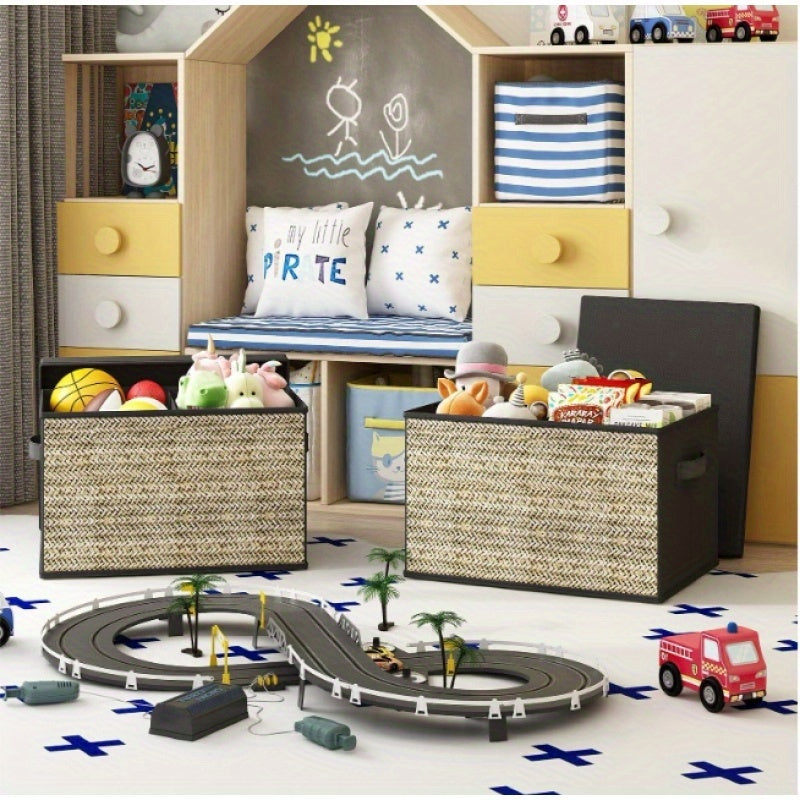 Eco-Friendly Black Storage Organizer with Natural Fiber Panels