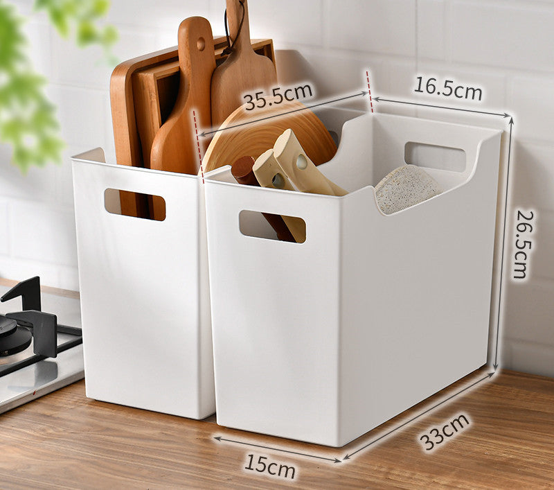 Durable White Rectangular Storage Bins with Handles for Home Organization