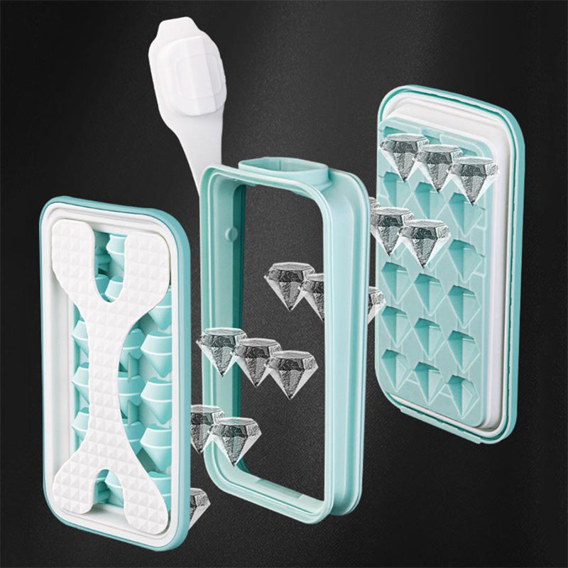 Eco-Friendly Reusable Silicone Ice Cube Tray - Blue & White Diamond Pattern