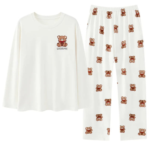 Cozy Cream Bear Print Pajama Set for Sustainable Comfort