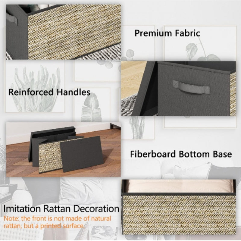Eco-Friendly Black Storage Organizer with Natural Fiber Panels