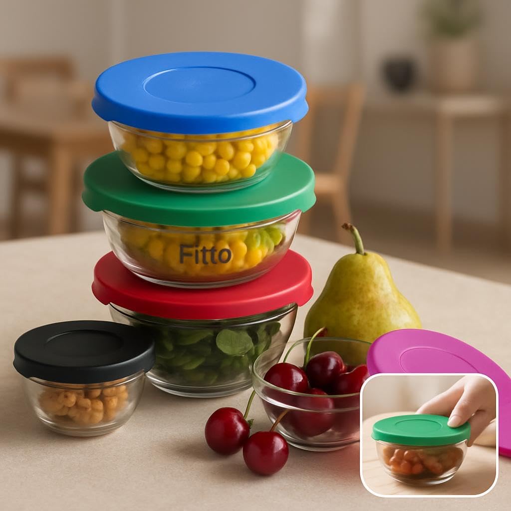 Glass Bowl Set 5Pcs With Lids (130ml to 950ml) for Food Storage