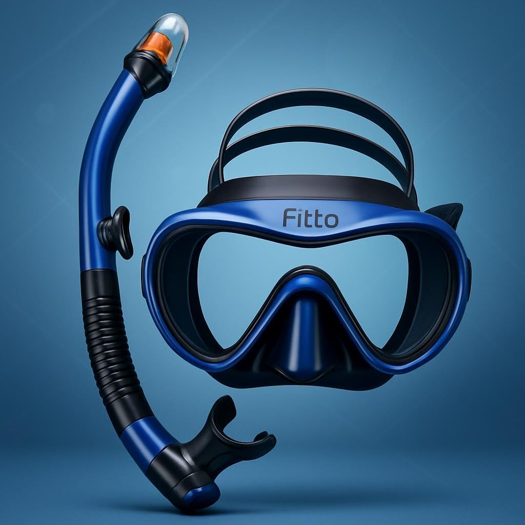 Anti Fog Diving Mask Snorkel Set – Swimming Goggles & Scuba Snorkel Dark Blue – Diving, Underwater, Swim Gear