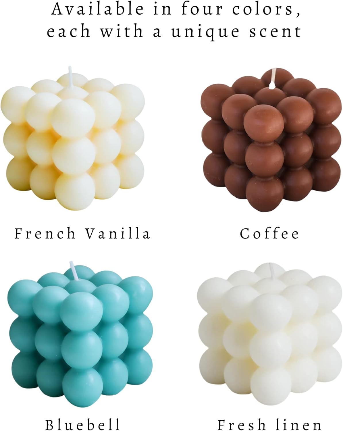 Bubble Cube Shaped Scented Wax Candle 5.6x5.3cm - Aesthetic Home & Decor Candle for Ambience – White