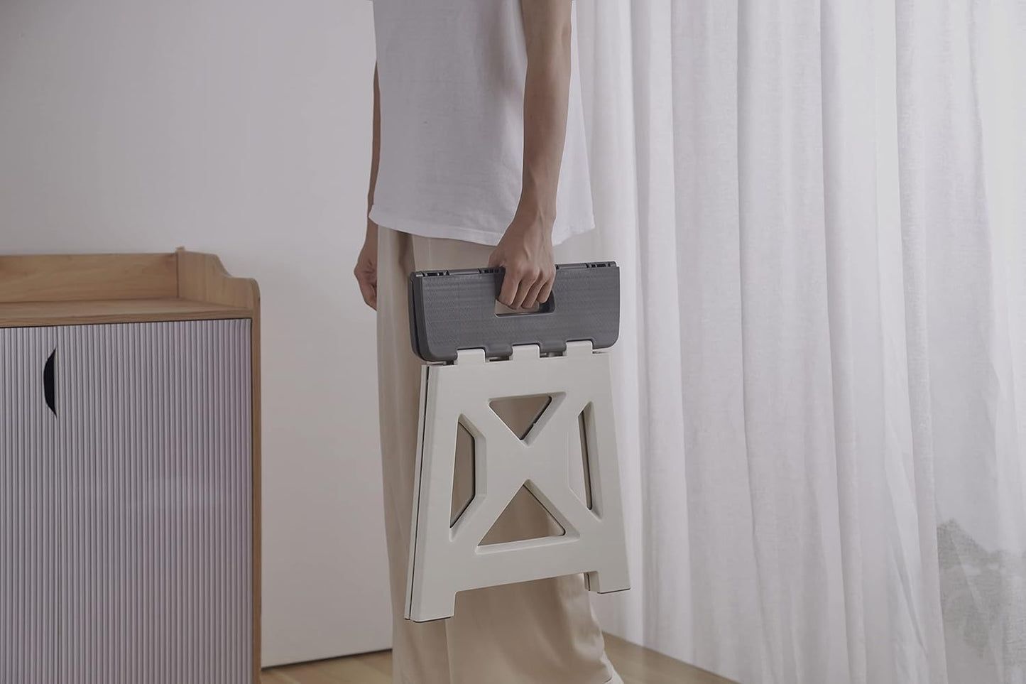 Folding Step Stool for Children & Adults - Lightweight, Multifunctional Plastic Design in Grey, Durable and Portable for Home, Kitchen, and Outdoor Use
