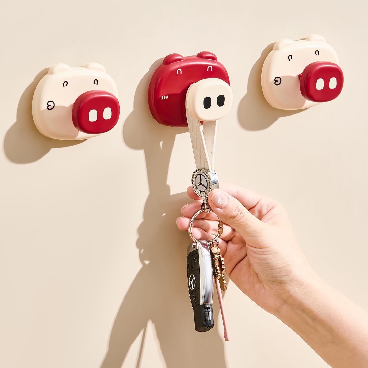 Cartoon Suction Cup Hooks – Fun Cream & Red Design - Pack of 4