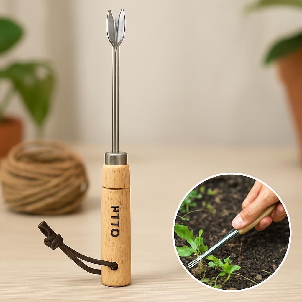 Wooden Handle Forked Tip Hand Tool for Prying and Digging