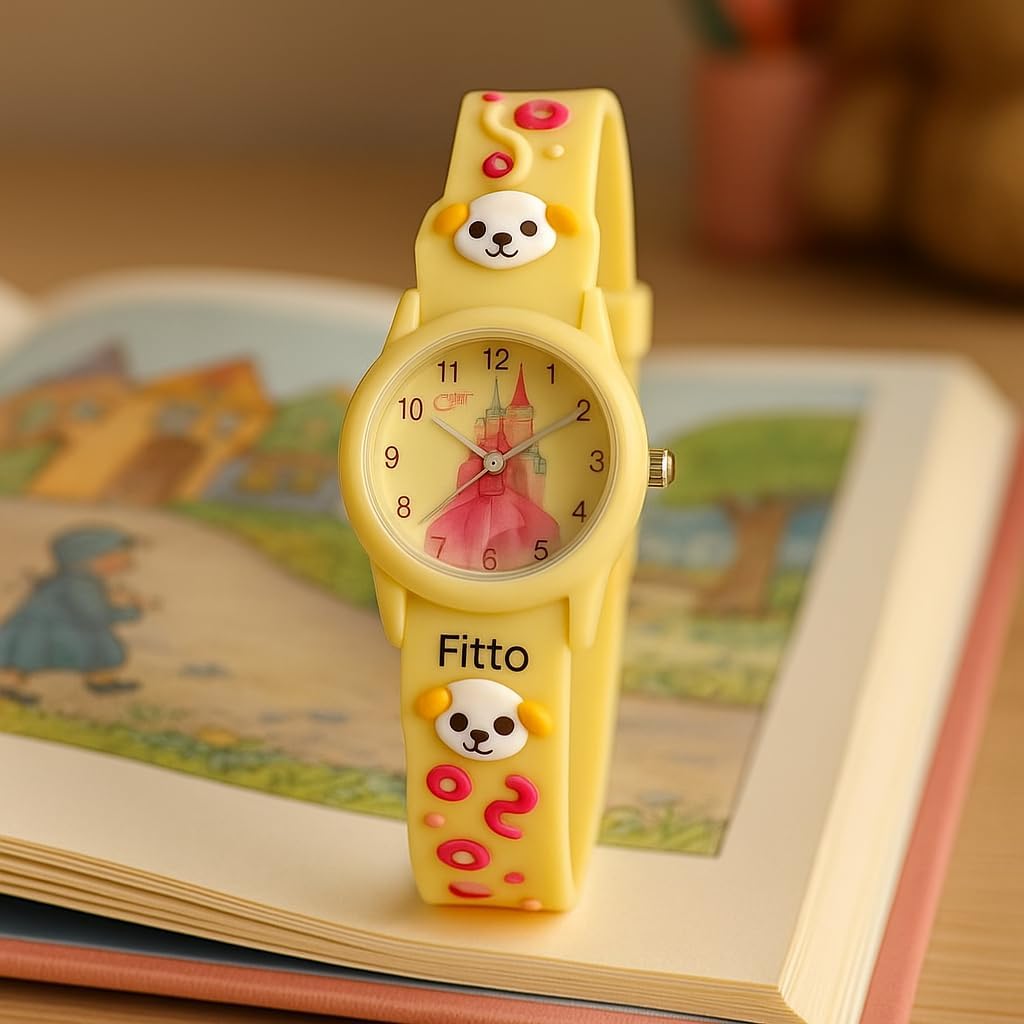 Analog Cartoon 3D Castle Princess Wrist Watch, Yellow