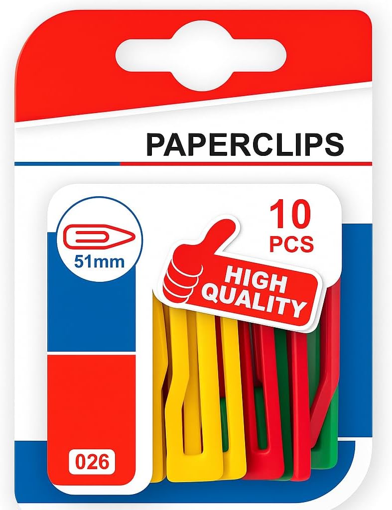 10 Pieces Paper Clips 51mm Assorted Plastic Coated