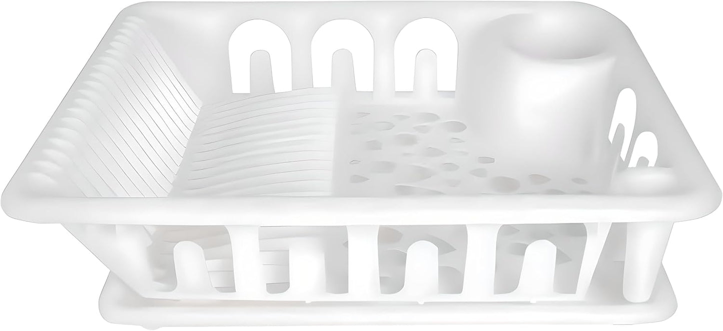 White Dish Drainer - Stainless Steel, Adjustable Rack for Large & Small Dishes, Space-Saving Kitchen Organizer with Draining Tray, Easy to Clean, Ideal for Modern Kitchens