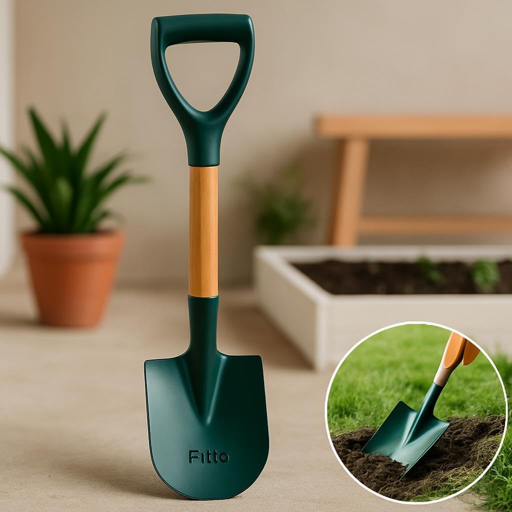 Small Garden Shovel with Green Metal Blade and Wooden Handle